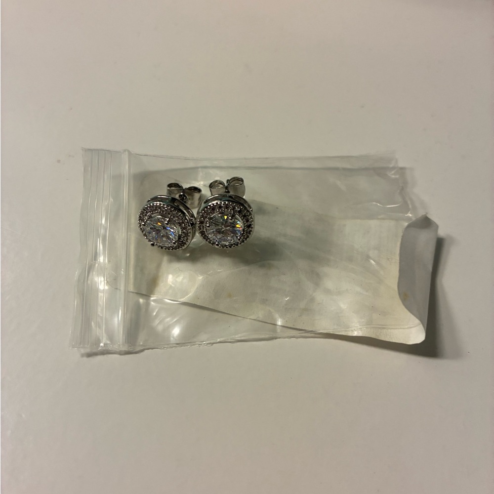 Silver Stud Earrings with Clear Stones